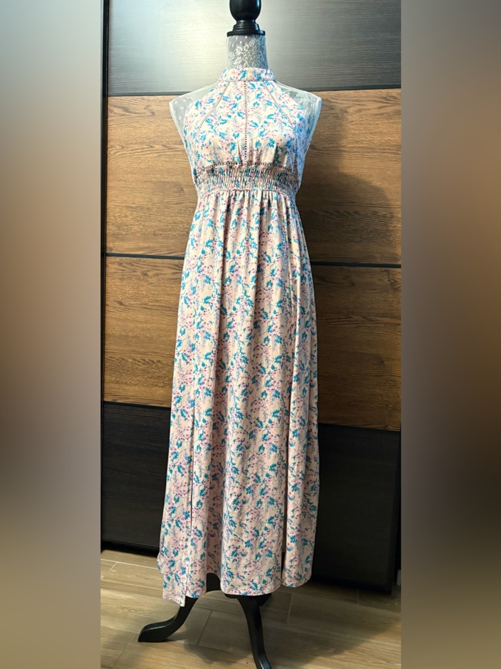 Poof! Pink and Blue Vintage Floral Maxi Dress